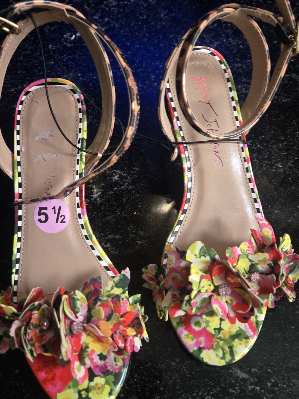 Betsey Johnson Multicolor Floral Ankle-Strap Heels
